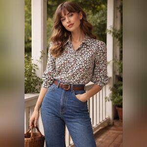 Vintage Petite Impressions Women's Floral Button Down Blouse Size 6